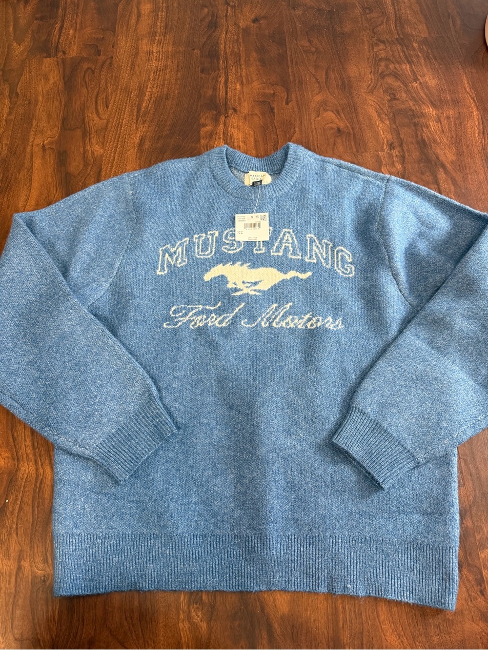 American Eagle Blue Ford Mustang Car Knit Sweater